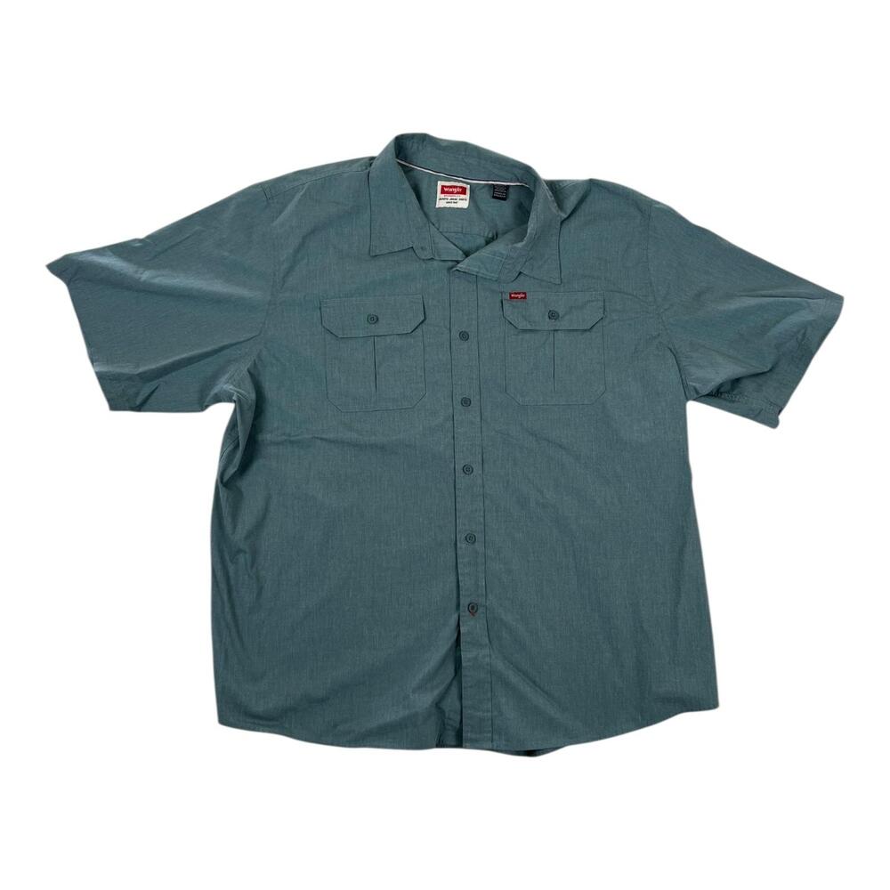 Wrangler Shirt Mens 3XL Green Chambray Short Sleeve Button Front Casual Summer